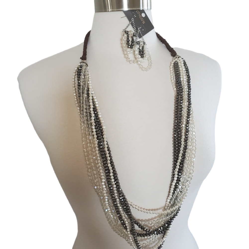 Chico's Nova Earring (New With Tags ) and Multi Strand Nova Necklace Set - Picture 3 of 14